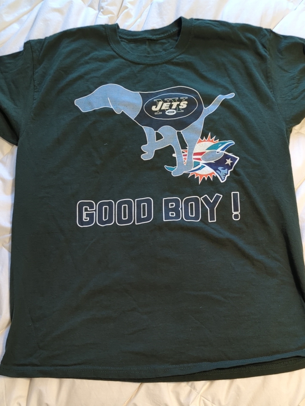Men's Green 'Good Boy!' Graphic Tee - Jets Design, Small?